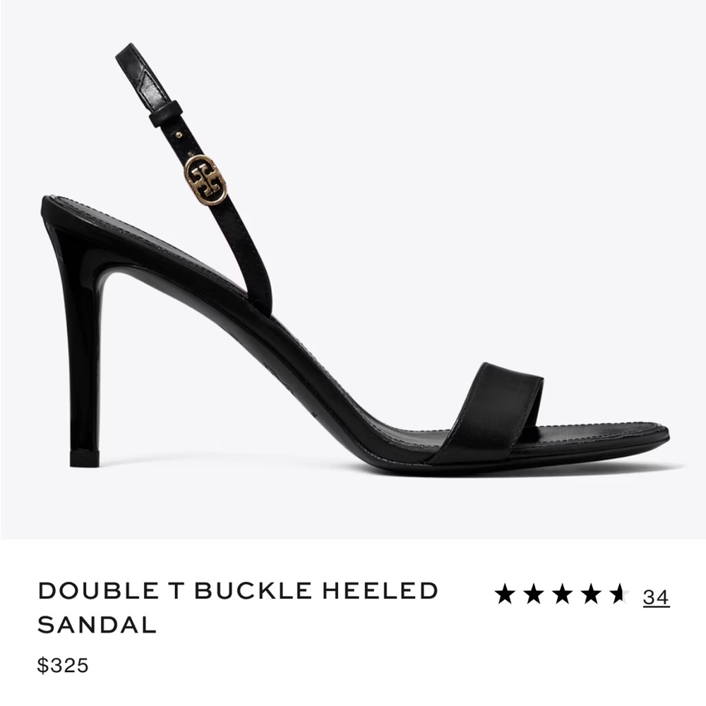 Tory Burch Black Heeled Sandals with Double T Buckle 85mm